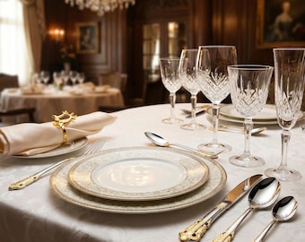 Victorian Gold Plated Cutlery Set – Ornate Engraved Stainless Steel Flatware Royal Table Decor