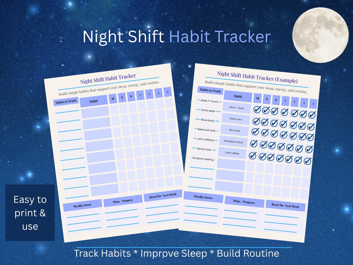 Night Shift Habit Tracker | Printable Routine Worksheet (PDF Download ...