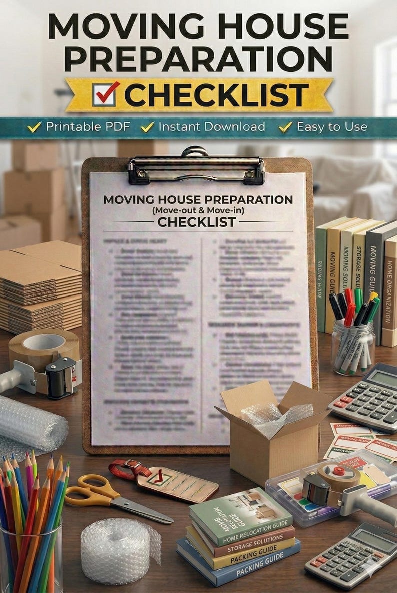 Moving House Checklist Printable PDF | Moving Planner | Move Out Move ...