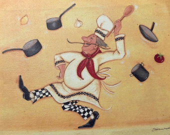 Quadro decorativo vintage em tela com tema de chef francês para cozinha, bistrô, café, culinária, restaurante italiano ou fazenda.