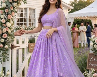 Lavender Lehenga Choli, Indian Wedding Engagement Party Dress, Designer Bride Reception Outfit