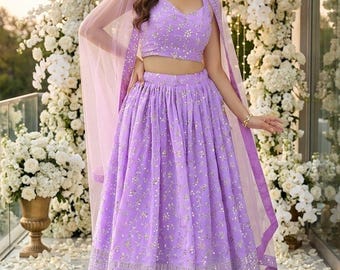 Plus Size Lavender Lehenga Choli Luxury Engagement Outfit Curvy Bridesmaid Stitched USA