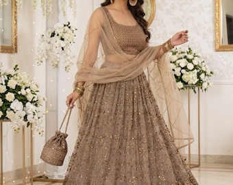Sequins Embroidered Net Lehenga Choli, Indian Wedding Guest Party Wear ghagra