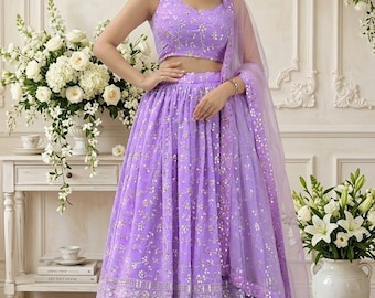 Lavender Reception Lehenga Choli Plus Size Indian Wedding Guest Outfit Stitched everywhere