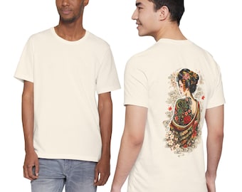 ヴィンテージ芸者イラストTシャツ｜日本の着物バックポートレート