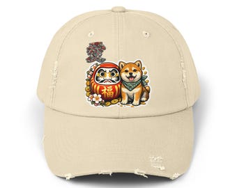 Shiba Inu with Daruma Cap | Distressed Baseball Cap Limited to 10 pieces - First come, first served