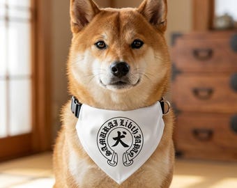 柴犬の足跡エンブレム付きクリップ式ペット用バンダナ｜犬用首輪バンダナ