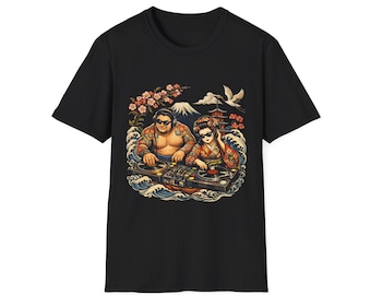 侍仏イラストTシャツ｜日本の塔、波、桜