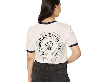Kanji Love Crest t-shirt | Ringer Tee with Japanese Character and Crest Back Print