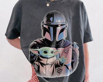 Vintage Grogu Shirt, Mandalorian and Child Tee, Retro Star Wars Graphic T-Shirt, Cute Space Adventure Fan Gift