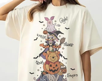 Cute Halloween Pooh Bear Shirt, Winnie the Pooh Friends Costume Tee, Piglet Ghost Tigger Witch Graphic Shirt, Fall Disney Gift