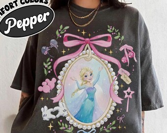 Disney Frozen Elsa Shirt, Coquette Princess Graphic Tee, Pink Bow Elsa Mirror Shirt, Cute Disney Princess Top, Frozen Fan Gift