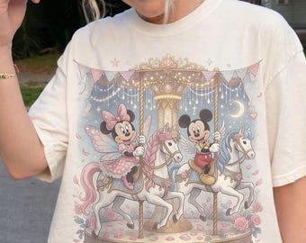 Mickey Minnie Carousel Shirt, Fantasy Carousel Tee, Pastel Fairytale Theme Shirt, Romantic Theme Park Inspired Graphic Tee, Cute Couple Gift