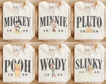 Vintage Disney Character Shirt Collection, Disney Family Matching Shirts, Classic Cartoon Graphic Tee, Aesthetic Vintage Disney Outfit