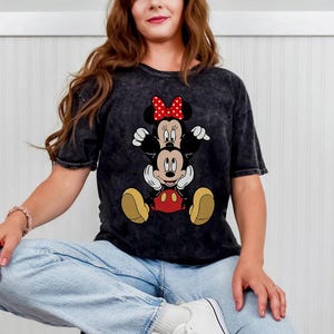 Mickey and Minnie Mouse Shirt, Cute Disney Couple Tee, Classic Mickey Minnie Graphic Tshirt, Oversized Disney Vacation Shirt Mineral Black