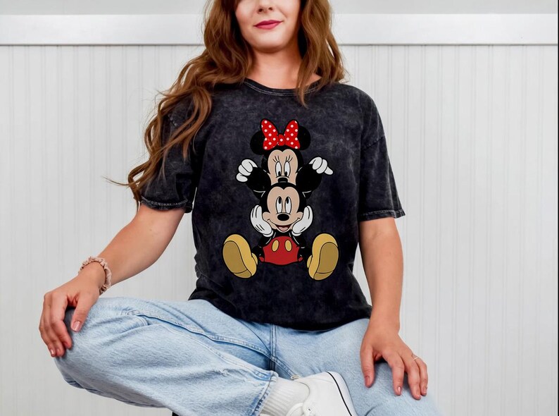 Mickey and Minnie Mouse Shirt, Cute Disney Couple Tee, Classic Mickey Minnie Graphic Tshirt, Oversized Disney Vacation Shirt Mineral Black