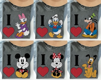 Disney Family Matching Shirt, I Love Mickey Minnie Daisy Donald Goofy Chip Dale Tee, Disney Trip Vacation Shirt, Magic Kingdom Family Shirt