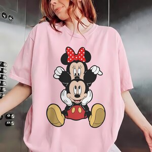 Mickey and Minnie Mouse Shirt, Cute Disney Couple Tee, Classic Mickey Minnie Graphic Tshirt, Oversized Disney Vacation Shirt Blossom/Light Pink