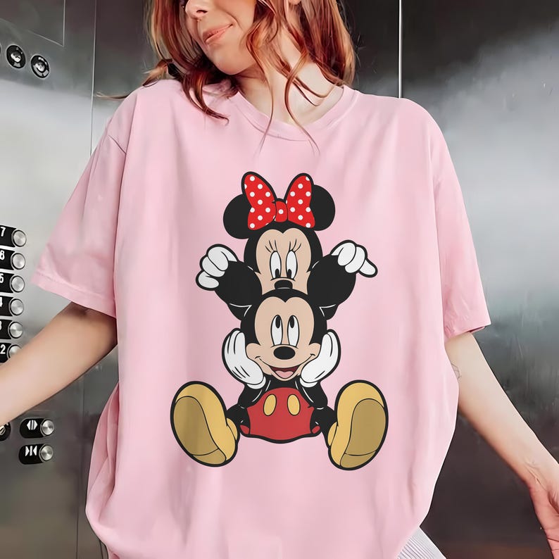 Mickey and Minnie Mouse Shirt, Cute Disney Couple Tee, Classic Mickey Minnie Graphic Tshirt, Oversized Disney Vacation Shirt Blossom/Light Pink