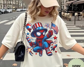 Spiderman 4th Of July Shirt, Patriotic Marvel Superhero Tee, American Flag Fireworks Independence Day Shirt
