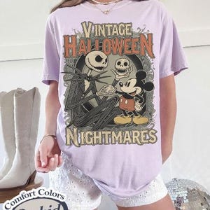 Vintage Halloween Nightmares Shirt, Jack Skellington Mickey Mouse Halloween Tee, Spooky Season Disney Inspired Shirt Orchid ( Comfort )