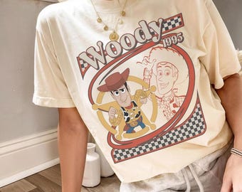 Comfort Colors Retro Checkered Toy Story All Characters Shirt, Personalized Woody Buzz Jessie Bo Peep Tee, Vintage Disney Group Matching Tee