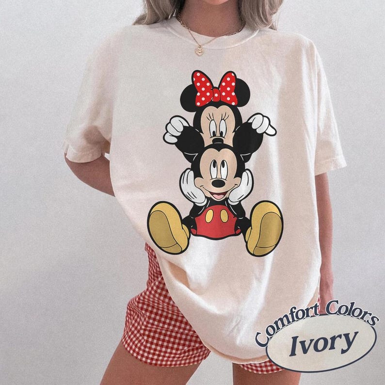 Mickey and Minnie Mouse Shirt, Cute Disney Couple Tee, Classic Mickey Minnie Graphic Tshirt, Oversized Disney Vacation Shirt Ivory/Natural/Sand