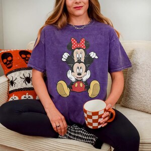 Mickey and Minnie Mouse Shirt, Cute Disney Couple Tee, Classic Mickey Minnie Graphic Tshirt, Oversized Disney Vacation Shirt Mineral Purple