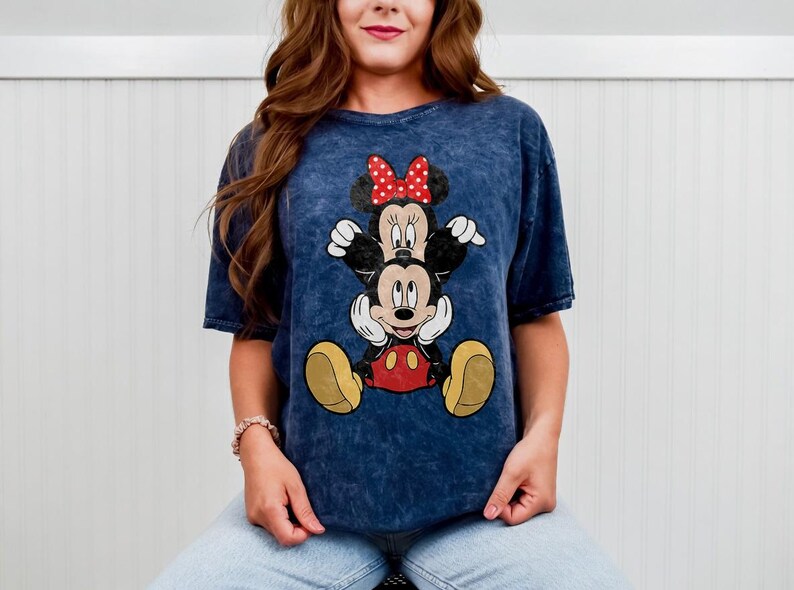 Mickey and Minnie Mouse Shirt, Cute Disney Couple Tee, Classic Mickey Minnie Graphic Tshirt, Oversized Disney Vacation Shirt Mineral Navy