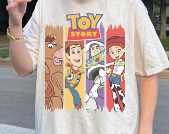 Toy Story Characters Vintage Stripe T-Shirt, Retro Graphic Tee, Gift for Fans