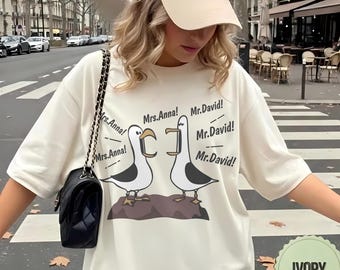 Custom Name Couple Shirt, Funny Seagull Shirt, Personalized Gift for Couples, Anniversary Shirt, Mr Mrs Name Tee, Cute Matching Shirt