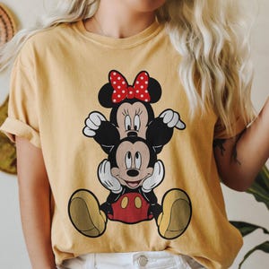 Mickey and Minnie Mouse Shirt, Cute Disney Couple Tee, Classic Mickey Minnie Graphic Tshirt, Oversized Disney Vacation Shirt Mustard ( Comfort )