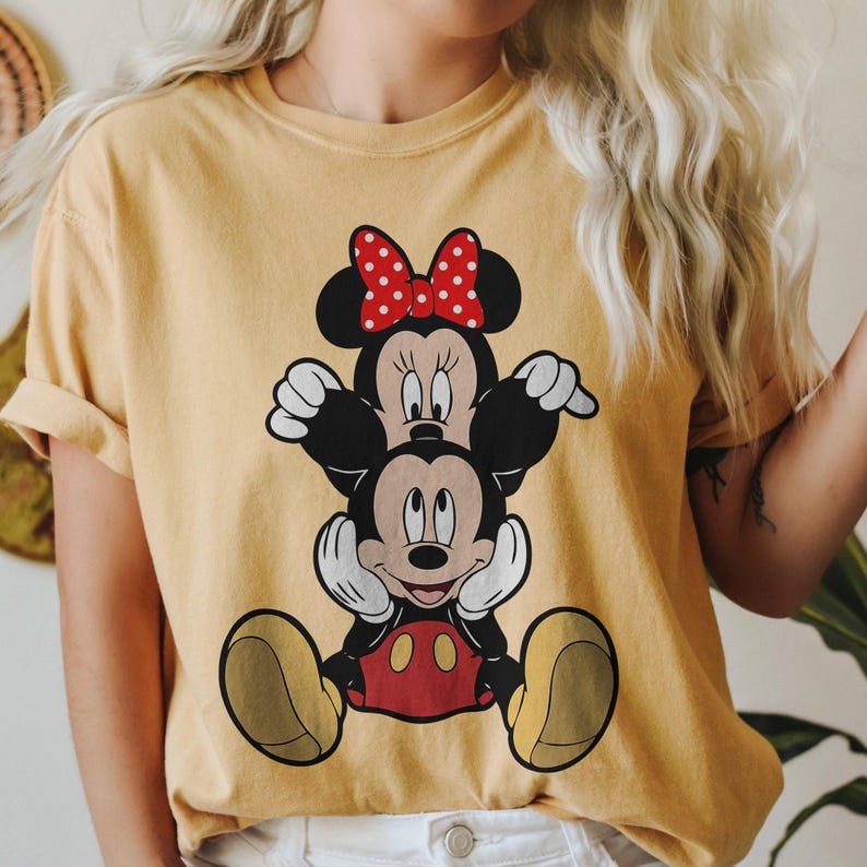 Mickey and Minnie Mouse Shirt, Cute Disney Couple Tee, Classic Mickey Minnie Graphic Tshirt, Oversized Disney Vacation Shirt Mustard ( Comfort )