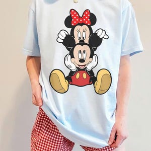 Mickey and Minnie Mouse Shirt, Cute Disney Couple Tee, Classic Mickey Minnie Graphic Tshirt, Oversized Disney Vacation Shirt Chambray/Light Blue