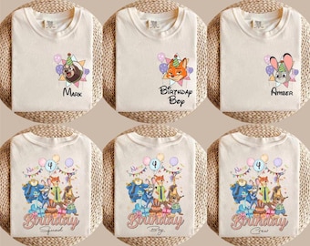 Personalized Name Age Zootopia Birthday Boy Shirt, Disney Judy Hopps Nick Wilde Gary De'Snake Birthday Squad Gift, Disneyland Family Tee