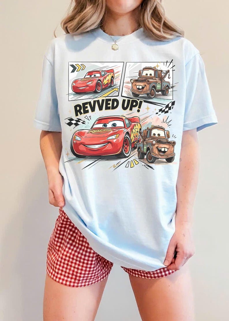 Disney Cars Family Shirt, Lightning McQueen Racing Tee, Mater Best Friend Shirt, Disney Vacation Matching Outfit, Pixar Cars Fan Gift Chambray/Light Blue