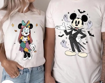 Halloween Disney Couple Shirts, Mickey Minnie Nightmare Before Christmas Shirt, Matching Disney Halloween Tee, Spooky Couple Shirt Gift