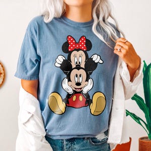 Mickey and Minnie Mouse Shirt, Cute Disney Couple Tee, Classic Mickey Minnie Graphic Tshirt, Oversized Disney Vacation Shirt Blue Jean( Comfort )