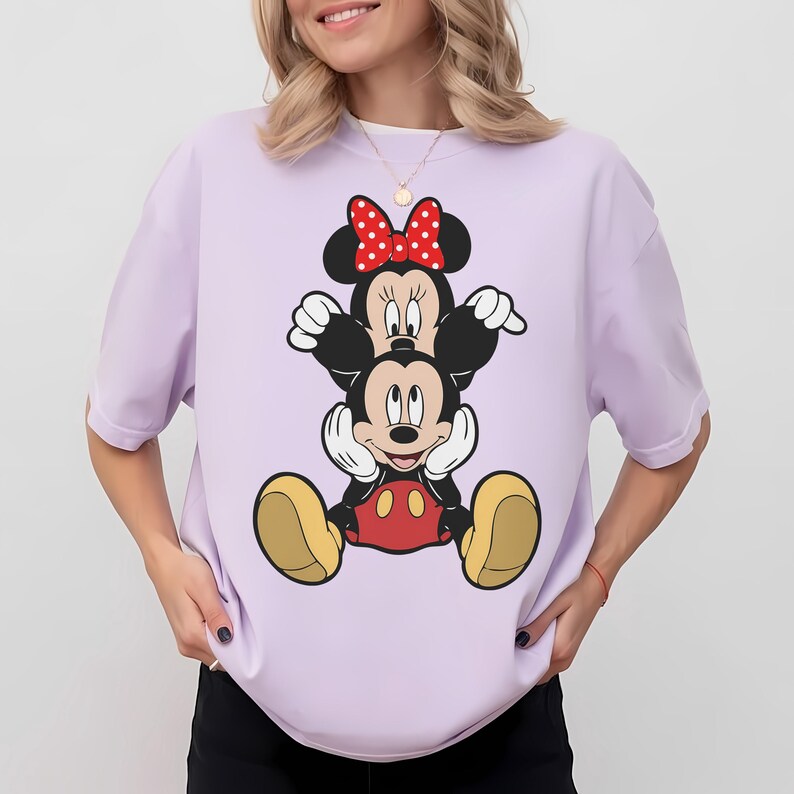 Mickey and Minnie Mouse Shirt, Cute Disney Couple Tee, Classic Mickey Minnie Graphic Tshirt, Oversized Disney Vacation Shirt Orchid ( Comfort )