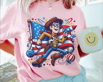 Woody Toy Story 4th Of July Shirt, Patriotic Cowboy Independence Day Tee, American Flag Fireworks Shirt
