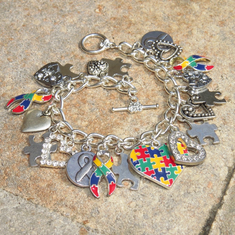 Set of 3 Silvertone Rainbow Navy Charm Beads