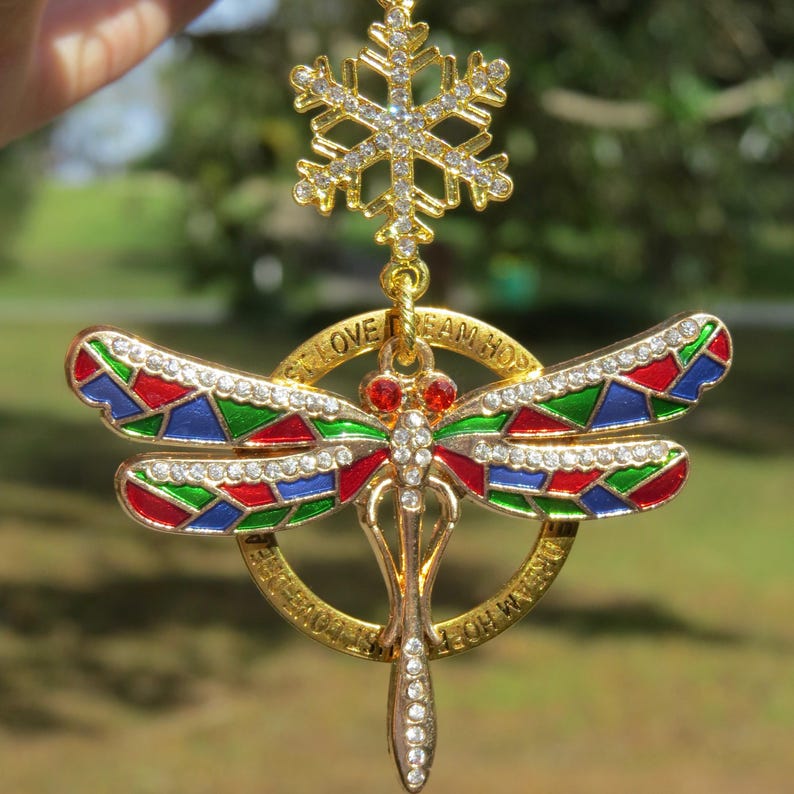 STAINED GLASS DRAGONFLY Tree Jewelry Christmas Tree ornament Etsy