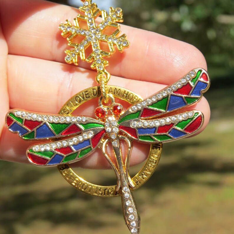 STAINED GLASS DRAGONFLY Tree Jewelry Christmas Tree ornament Etsy