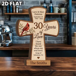 Personalized Wooden Cross Block: Cardinal Memorial Gift, Anniversary Love Sign