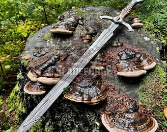 Aldrissil - Blade of Nightsong | Fantasy Inspired Handmade Damascus Display Piece | Wedding Gift Collector Decor