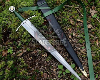 Type XIV Custom Medieval Style Display Piece with Green Belt | Handcrafted 51CrV4 Steel Collectible
