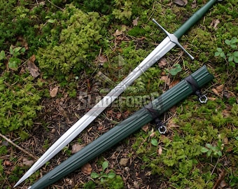 Irish Ring Leaf Blade Long Sword | Celtic Handmade Collector Display Piece | Medieval Inspired Sword