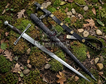 Handcrafted Medieval Longsword with Leather Grip - Knight Style Display Sword - Custom Handmade Collector Piece