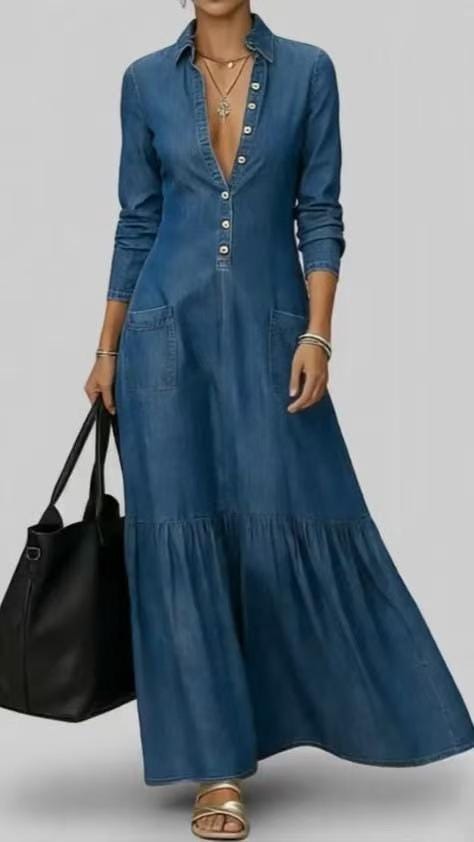 chinese dress ladies Sadie Off The Shoulder Chambray Maxi Dress Blue main image 1