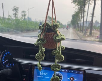Colgante para coche con forma de planta, hecho a mano con ganchillo, con forma de hoja de hilo de algodón, para colgar en el espejo retrovisor.